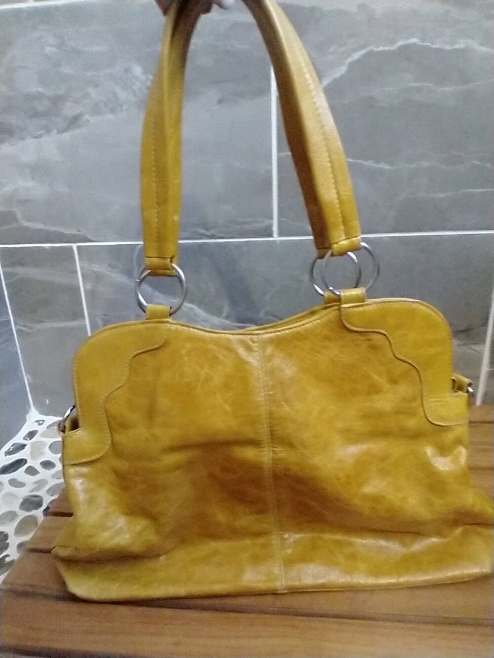 Yellow Leather Shoulder Tote Bag
